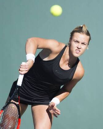 January 23, 2018 - Newport Beach, California, U.S - Francesca Schiavone (Italy) vs Anna Karoline Schmiedlova (Slovakia) played in single womens tennis at the Oracle Challenger Series Newport Beach on Tuesday, January 23, 2018 in Newport Beach, California.-------ANNA KAROLINE SCHMIEDLOVA in play against Francesca Schiavone. Oracle Challenger Series Newport Beach - 2018 - ZUMAb102 20180123_zaf_b102_003 Copyright: xDavidxBrox
