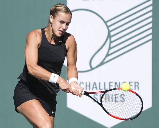 January 23, 2018 - Newport Beach, California, U.S - Francesca Schiavone (Italy) vs Anna Karoline Schmiedlova (Slovakia) played in single womens tennis at the Oracle Challenger Series Newport Beach on Tuesday, January 23, 2018 in Newport Beach, California.-------ANNA KAROLINE SCHMIEDLOVA in play against Francesca Schiavone. Oracle Challenger Series Newport Beach - 2018 - ZUMAb102 20180123_zaf_b102_027 Copyright: xDavidxBrox