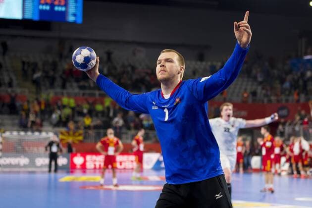 Tomas Mrkva Nr 1 Czech Republic parried the final penalty attempt by Dejan Manaskov Macedonia Nr 3 and makes the victory Macedonia Czech Republic sure round handball EHF euro 2018 23 01 18 Varazdin-Varazdin Croatia Varazdin arena Copyright: xAgentur54Gradx xFelixxKoenigx