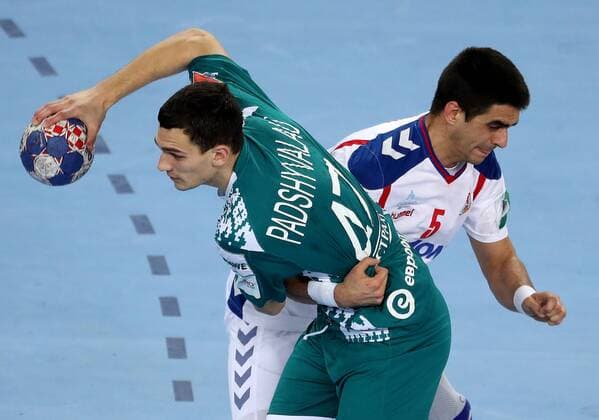 European Handball Championship, Group I, 3rd round, Serbia - Belarus 24.01.2018., Arena Zagreb, Zagreb, Croatia - 2018 European Men s Handball Championship, Group I, 3rd round, Serbia - Belarus. Aliaksandr Padshyvalau, Zarko Sesum IgorxKralj PIXSELL