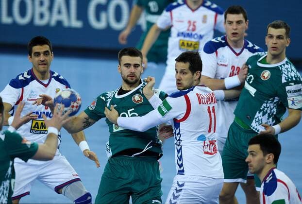 European Handball Championship, Group I, 3rd round, Serbia - Belarus 24.01.2018., Arena Zagreb, Zagreb, Croatia - 2018 European Men s Handball Championship, Group I, 3rd round, Serbia - Belarus. Vadim Gayduchenko, Bojan Beljanski MarkoxLukunic PIXSELL