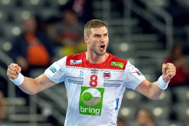 180124 Norway s Bjarte Myrhol exults in the handball match between Sweden and Norway during Handball CHAMPIONSHIPS on January 24, 2018 2018 in Zagreb  Copyright: LUDVIGxTHUNMAN BB180124LT015
