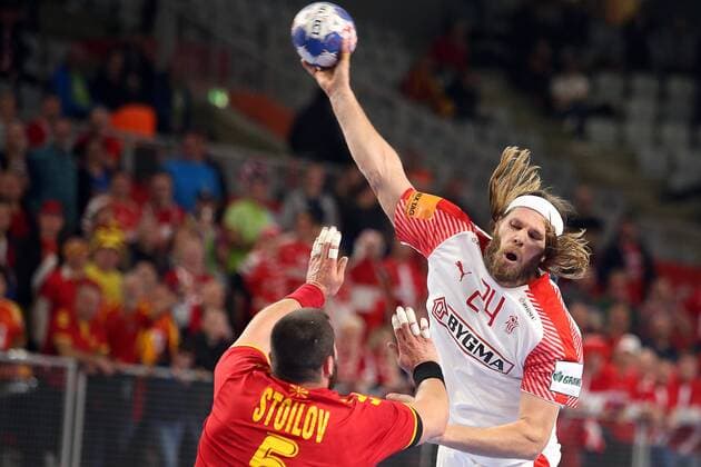 European Handball Championship, Group II, 3rd round, Macedonia - Denmark 24.01.2018., Arena Varazdin, Varazdin, Croatia - 2018 European Men s Handball Championship, Group II, 3rd round, Macedonia - Denmark. Mikkel Hansen, Stojance Stoilov GoranxStanzl PIXSELL