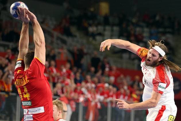 European Handball Championship, Group II, 3rd round, Macedonia - Denmark 24.01.2018., Arena Varazdin, Varazdin, Croatia - 2018 European Men s Handball Championship, Group II, 3rd round, Macedonia - Denmark. Mikkel Hansen, Velko Markoski GoranxStanzl PIXSELL