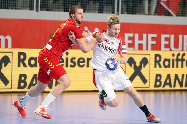 European Handball Championship, Group II, 3rd round, Macedonia - Denmark 24.01.2018., Arena Varazdin, Varazdin, Croatia - 2018 European Men s Handball Championship, Group II, 3rd round, Macedonia - Denmark. Filip Kuzmanovski, Peter Balling Christensen GoranxStanzl PIXSELL