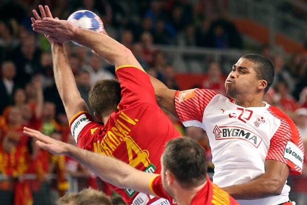 European Handball Championship, Group II, 3rd round, Macedonia - Denmark 24.01.2018., Arena Varazdin, Varazdin, Croatia - 2018 European Men s Handball Championship, Group II, 3rd round, Macedonia - Denmark. Velko Markoski, Mads Mensah Larsen GoranxStanzl PIXSELL