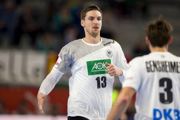 Hendrik Pekeler Nr 13 Germany and Uwe of Gali No. 3 Germany enjoy a gate Germany Spain round handball EHF euro 2018 24 01 18 Varazdin-Varazdin Croatia Varazdin arena Copyright: xAgentur54Gradx xFelixxKoenigx