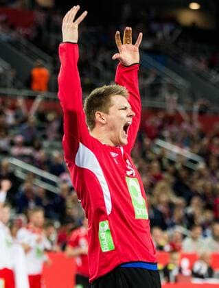 24 01 2018 arena Zargreb Zagreb CRO EHF EM gentlemen Schweden vs Norway main round group 1 in the figure of Torbjørn S Bergerud of Norway reacts during the main round group 1 match of the EHF men s handball European Championship between Sweden and Norway at the arena Zargreb in Zagreb Croatia on 20 18 01 24 Zagreb  EP_slo
