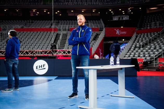 180125 Sweden s Jim gottfridsson during the press conference with the Swedish national team handball Handball CHAMPIONSHIP 2018 2018 on 25 January in Zagreb  Copyright: FREDRIKxVARFJELL BB180125BB276