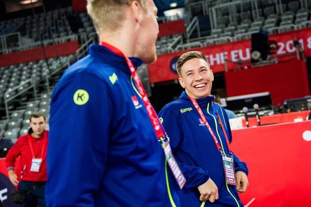 180125 Sweden s Fredric P and Jerry Tollbring during the press conference with the Swedish national team handball Handball CHAMPIONSHIP 2018 2018 on 25 January in Zagreb  Copyright: FREDRIKxVARFJELL BB180125BB293