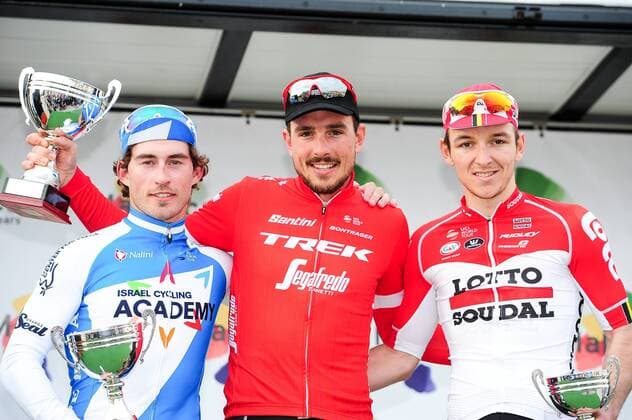 Podium v l n r Sondre 2 get closer NOR cycling Academy 1 John Degenkolb GER Trek Segafredo 3 Jasper de Buyst BEL Lotto Soudal landscape transverse horizontal event event 27 Mallorca challenge 2018 Trofeo Campos to SES Salines 176 0 km location village of Ses Salines, Mallorca Spain Europe D Até date 22 01 2018 Stiehl Photography
