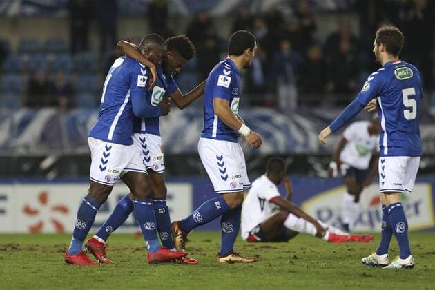 January 25, 2018 - Strasbourg, France - Nuno Da Costa of Racing Strasbourg celebrates a goal during the French Cup football match between Strasbourg and Lille on January 25, 2018 at the Meinau stadium in Strasbourg, eastern France. Racing Strasbourg v Lille - French National Cup  - ZUMAn230 20180125_zaa_n230_297 Copyright: xElyxandroxCegarrax