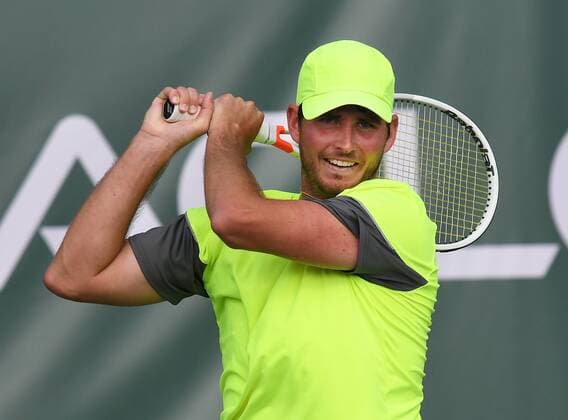 NEWPORT BEACH, CA - JANUARY 25: Dennis Novikov (USA) in action during a match against Reilly Opelka (USA) during the Oracle Challenger Series tournament played on January 25, 2018 at the Newport Beach Tennis Club in Newport Beach, CA. (Photo by John Cordes Icon Sportswire) TENNIS: JAN 25 Oracle Challenger Series Icon506180125048 EDITORIAL USE ONLY