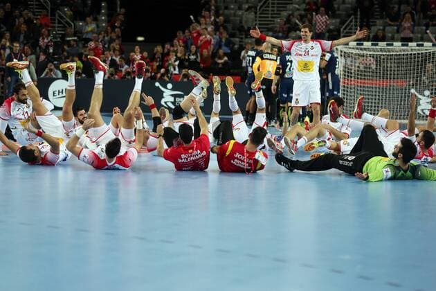 European Handball Championship, semifinal, France - Spain 26.01.2018., Arena Zagreb, Zagreb, Croatia - 2018 European Men s Handball Championship, semifinal, France - Spain. Spanish team celebrating.  DaliborxUrukalovic PIXSELL