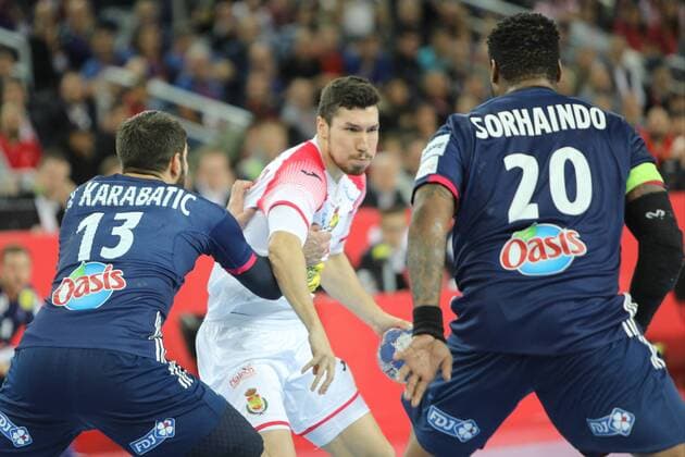 Zagreb, 26 01 2018 - Arena Zagreb, 2018 Men s European Championship EM Europameisterschaft Semi-finals, France (blue) - Spain (white) 23:27 