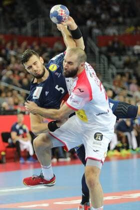 Zagreb, 26 01 2018 - Arena Zagreb, 2018 Men s European Championship EM Europameisterschaft Semi-finals, France (blue) - Spain (white) 