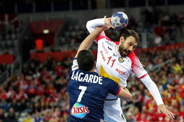 HANDBALL - EHF EURO 2018, FRA vs ESP ZAGREB,CROATIA,26.JAN.18 - HANDBALL - EHF European Championship EM Europameisterschaft semifinal, France vs Spain. Image shows Romain Lagarder (FRA) and Daniel Sarmiento (ESP). GEPAxpictures xMaticxKlansek