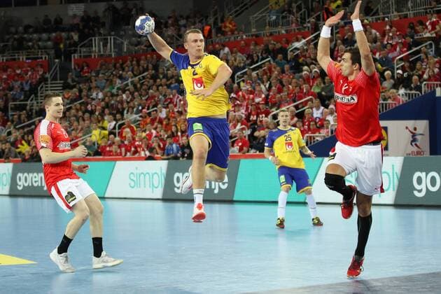 HANDBALL - EHF EURO 2018, DEN vs SWE ZAGREB,CROATIA,26.JAN.18 - HANDBALL - EHF European Championship EM Europameisterschaft semifinal, Denmark vs Sweden. Image shows Philipp Henningsson (SWE). GEPAxpictures xMaticxKlansek