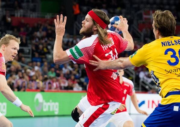 180126 Denmark s Mikkel Hansen during the semi-final between Sweden and Denmark in the European Handball CHAMPIONSHIP January 26, 2018 2018 in Zagreb  Copyright: FREDRIKxVARFJELL BB180126FV065