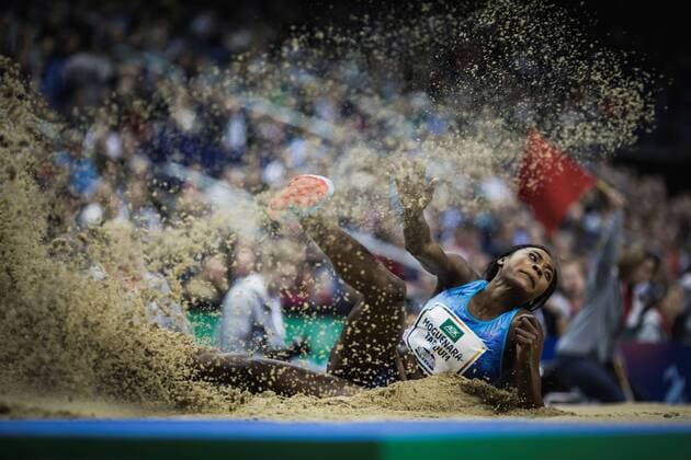 Themen der Woche - SPORT Bilder des Tages - SPORT Berlin, Germany, 26.01.2018: Sosthene Moguenara-Taroum beim Leichtathletik Hallenmeeting ISTAF indoor 2018 in der Mercedes-Benz-Arena. *** Berlin Germany 26 01 2018 Sosthène Maingi Taroum at the Hall meeting ISTAF Athletics indoor 2018 in the Mercedes-Benz arena