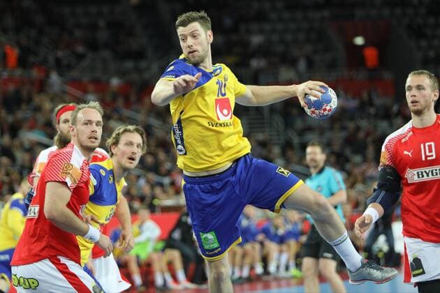 Zagreb, 26 01 2018 - Arena Zagreb, 2018 Men s European Championship EM Europameisterschaft Semi-finals, Denmark (red) - Sweden (yellow) 
