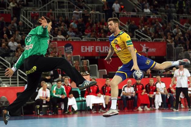 European Handball Championship, semifinal, Denmark - Sweden 26.01.2018., Arena Zagreb, Zagreb, Croatia - 2018 European Men s Handball Championship, semifinal, Denmark - Sweden. Niclas Ekberg, GREEN KREJBERG Jannick  DaliborxUrukalovic PIXSELL