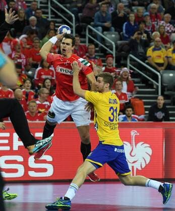 European Handball Championship, semifinal, Denmark - Sweden 26.01.2018., Arena Zagreb, Zagreb, Croatia - 2018 European Men s Handball Championship, semifinal, Denmark - Sweden. Rasmus Lauge Schmidt, Viktor Ostlund  MarkoxLukunic PIXSELL