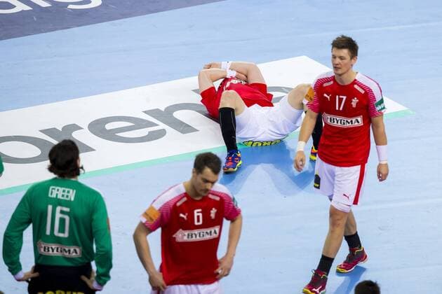 Jannick Green Krejberg Nr 16 Denmark Casper Mortensen Nr 6 Denmark Anders Zachariassen Nr 14 Denmark and Lasse Svan Nr 17 Denmark after the defeat of Denmark Sweden semi-final handball EHF euro 2018 26 01 18 Zagreb Zagreb Croatia Zagreb arena Copyright: xAgentur54Gradx xFelixxKoenigx