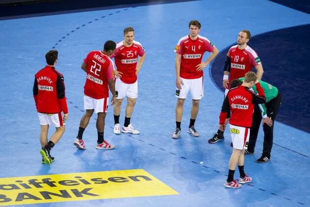Hans Lindberg No.18 Denmark Mads Mensah Larsen Nr 22 Denmark Morten Toft Olsen Nr 25 Denmark Magnus Landin Jacobsen nr 4 Denmark Rene Toft Hansen Nr 19 Denmark Niklas Landin Jacobsen Nr 1 Denmark and Michael Damgaard Nielsen nr 27 Denmark after the defeat of Denmark Sweden semifinal handball EHF euro 2018 26 01 18 Zagreb Zagreb Croatia Zagreb arena Copyright: xAgentur54Gradx xFelixxKoenigx