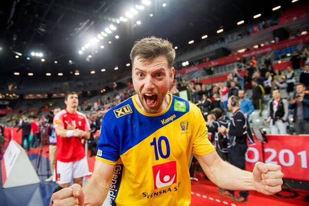 180126 Sweden s Niclas Ekberg rejoices after semi-final between Sweden and Denmark in the European Handball CHAMPIONSHIP January 26, 2018 2018 in Zagreb  Copyright: FREDRIKxVARFJELL BB180126FV117