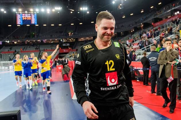 180126 Sveriges malvakt Andreas Palicka rejoices after semi-final between Sweden and Denmark in the European Handball CHAMPIONSHIP January 26, 2018 2018 in Zagreb  Copyright: FREDRIKxVARFJELL BB180126FV119