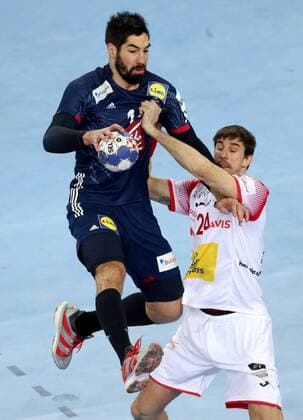 (180127) -- ZAGREB, Jan. 27, 2018 -- Nikola Karabatic(L) of France vies with Viran Morros de Argila of Spain during EHF Euro 2018 handball semifinal match between France and Spain in Zagreb, Croatia, on Jan. 26, 2018. Spain won by 27-23. ) (SP)CROATIA-ZAGREB-HANDBALL-EHF EURO 2018-SEMIFINAL-ESP VS FRA IgorxKralj 