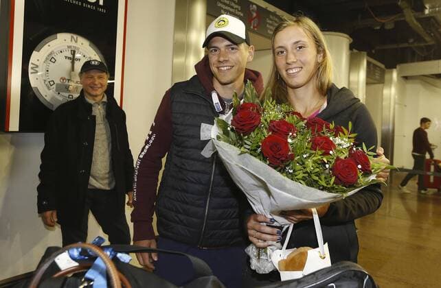 Father Guido, caoch and friend and Belgian Elise Mertens pictured during the return of Belgian Elise Mertens WTA Tennis Damen 37) at Brussels airport in Zaventem, after the Australian Open tennis tournament, Saturday 27 January 2018. Mertens reached the semifinals of the women s singles tournament at the Australian Open tennis Grand Slam, where she was defeated by Danish Wozniacki on Thursday. NICOLASxMAETERLINCK  x05284048x