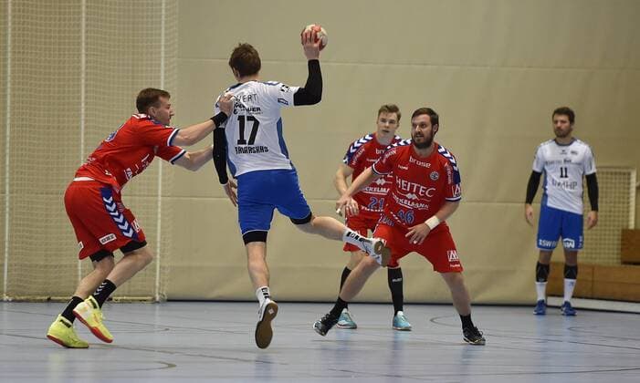 27 01 2018 handball season 2017 2018 test game friendly match HC Erlangen HCE SG BBM Bietigheim OGo Nikolai link 33 HC Erlangen HCE Gerda Babarskas 17 SG BBM Bietigheim Jonas of Taheri Taheri 46 HC Erlangen HCE Christopher Bissel 21 HC Erlangen HCE Christian Schäfer 11 SG BBM Bietigheim