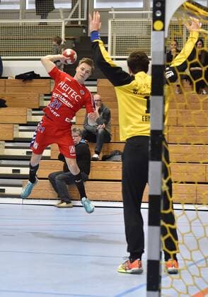 27 01 2018 handball season 2017 2018 test game friendly match HC Erlangen HCE SG BBM Bietigheim OGo Christopher Bissel 21 HC Erlangen HCE Domenico Ebner 1 SG BBM Bietigheim