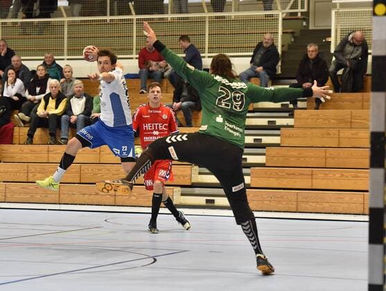 27 01 2018 handball season 2017 2018 test game friendly match HC Erlangen HCE SG BBM Bietigheim OGo Jan Asmuth 23 SG BBM Bietigheim Nikolas of Devine grace 29 HC Erlangen HCE