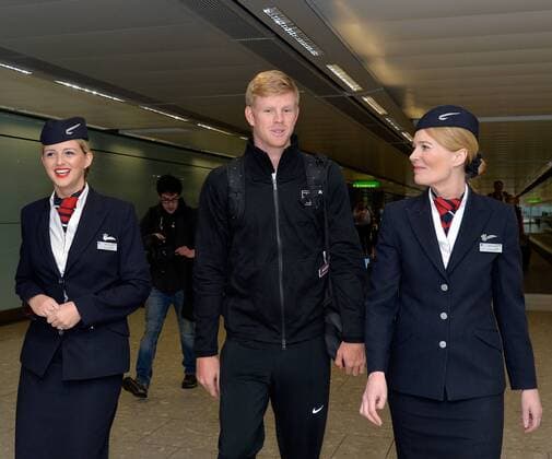 Image icensed to i-Images Picture Agency. 27 01 2018. London, United Kingdom. British tennis player Kyle Edmund arriving at Heathrow airport in London after being knocked out of the Australian Open.  xDavidxDysonx xixImagesx IIM-16831-0003
