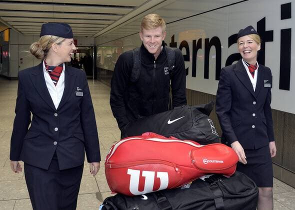 Image icensed to i-Images Picture Agency. 27 01 2018. London, United Kingdom. British tennis player Kyle Edmund arriving at Heathrow airport in London after being knocked out of the Australian Open.  xDavidxDysonx xixImagesx IIM-16831-0008