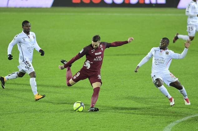But et joie de Nolan Roux FOOTBALL: Fc Metz vs Nice , 27 01 2018 , Ligue 1, 2017 - 2018 MAO Panoramic 