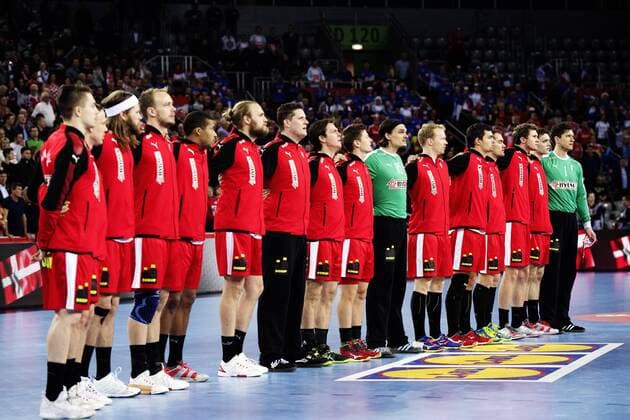 180128 Denmark s star players lined up before the bronze game between Denmark and France in Handball CHAMPIONSHIP 2018 28 January 2018 in Zagreb  Copyright: FREDRIKxVARFJELL BB180128FV003