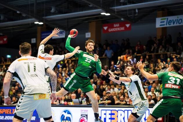 Handball arena Jena on 28 1 18 test game DHjK Leipzig vs Füchse Berlin Dhfk Leipzig player Tobias Rivesjö casting Sparkassen arena Jena