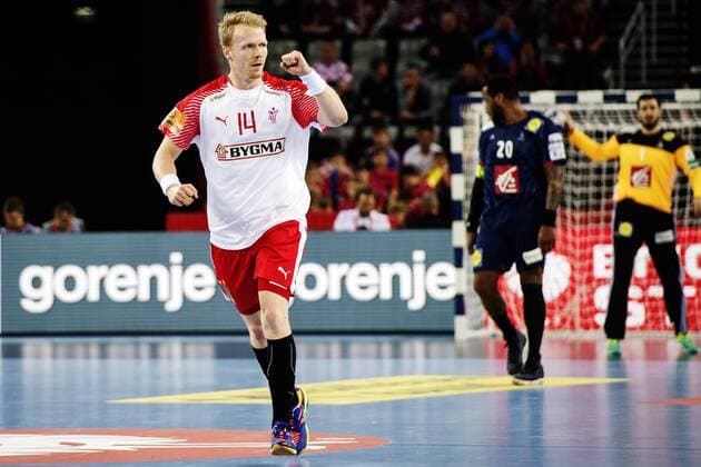 180128 Denmark s Anders Zachariassen rejoices in bronze match between Denmark and France in Handball CHAMPIONSHIP 2018 28 January 2018 in Zagreb  Copyright: FREDRIKxVARFJELL BB180128FV017