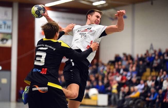 28 01 2018 xpsx 3 handball League HSG Hanau SV Anhalt Bernburg v l Steffen Cieszynski Bernburg Marc Strohl Hanau, Hanau, Hessen Germany