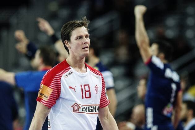 180128 Denmark s Hans Lindberg moping around in the bronze game between Denmark and France in Handball CHAMPIONSHIP 2018 28 January 2018 in Zagreb  Copyright: FREDRIKxVARFJELL BB180128FV024