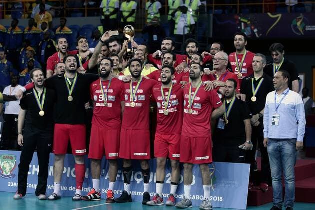 Tunisia s national handball team crowned Africa s men s handball champion after their victory at the 23rd African Handball Championship final at the Libreville Sports Palace on January 27, 2018. Tunisia-Egypt: 26-24 Libreville Gabon Copyright: xOlivierxEbanga Afrikimages imagox