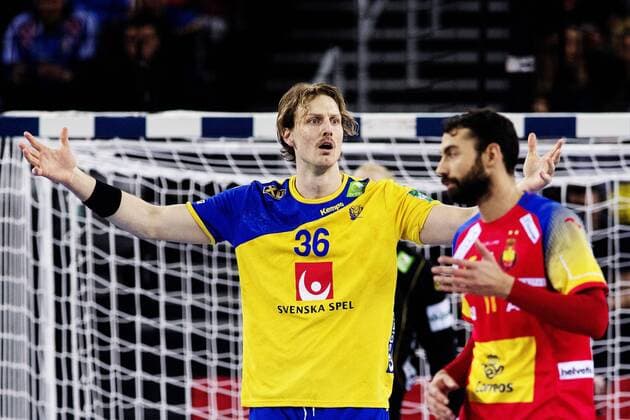 180128 Sweden s Jesper Nielsen reacts during the final between Sweden and Spain in Handball CHAMPIONSHIP 2018 28 January 2018 in Zagreb  Copyright: FREDRIKxVARFJELL BB180128FV089