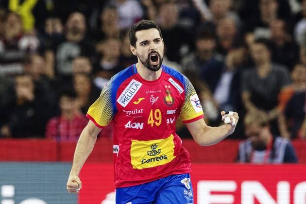 180128 Spain s Ferran Sole Sala cheering during the final between Sweden and Spain in Handball CHAMPIONSHIP 2018 28 January 2018 in Zagreb  Copyright: FREDRIKxVARFJELL BB180128FV090