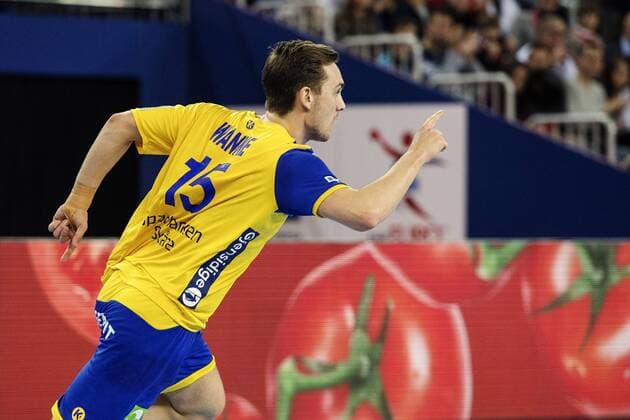 180128 Sweden s Hampus Wanne cheering during the final between Sweden and Spain in Handball CHAMPIONSHIP 2018 28 January 2018 in Zagreb  Copyright: FREDRIKxVARFJELL BB180128FV097