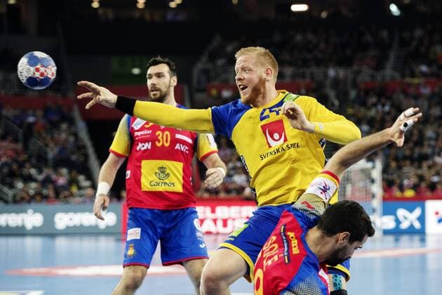 180128 Sweden s Jim gottfridsson during the final between Sweden and Spain in Handball CHAMPIONSHIP 2018 28 January 2018 in Zagreb  Copyright: FREDRIKxVARFJELL BB180128FV104