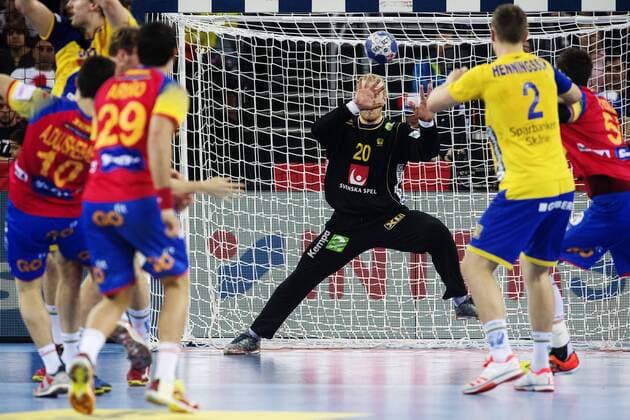 180128 Sveriges malvakt Mikael Appelgren of Sweden during the final between a recovery and Spain in Handball CHAMPIONSHIP 2018 28 January 2018 in Zagreb  Copyright: FREDRIKxVARFJELL BB180128FV107
